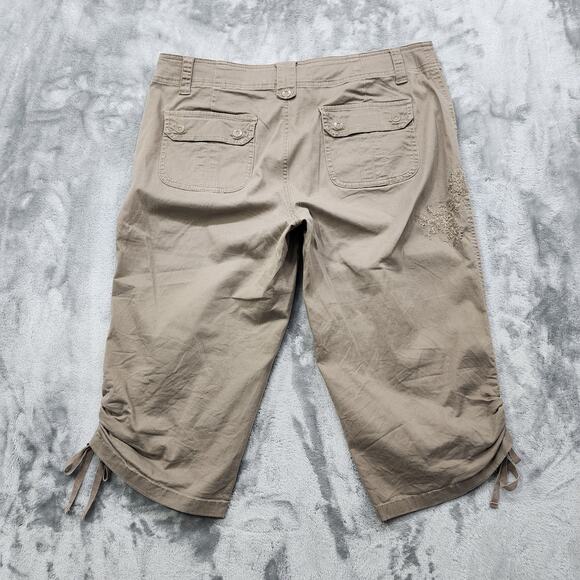 Gloria Vanderbilt Pants Womens 12 Tan Tyra Capri Ruched Hem Embroidered Studded - Picture 5 of 16